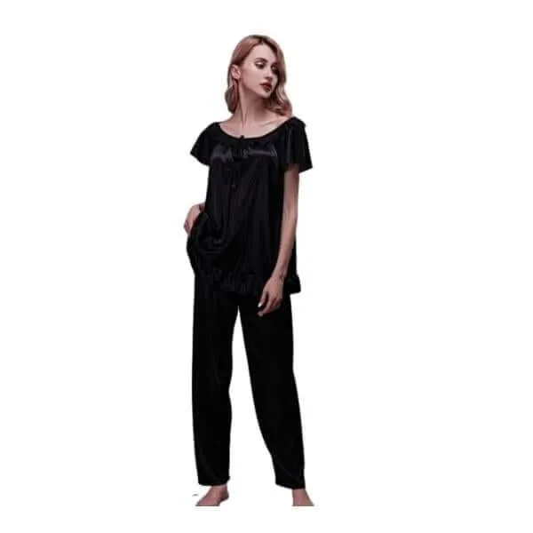 Women Pajama Set Nightwera 2 Pc Silk Night Pajama Shirt Set