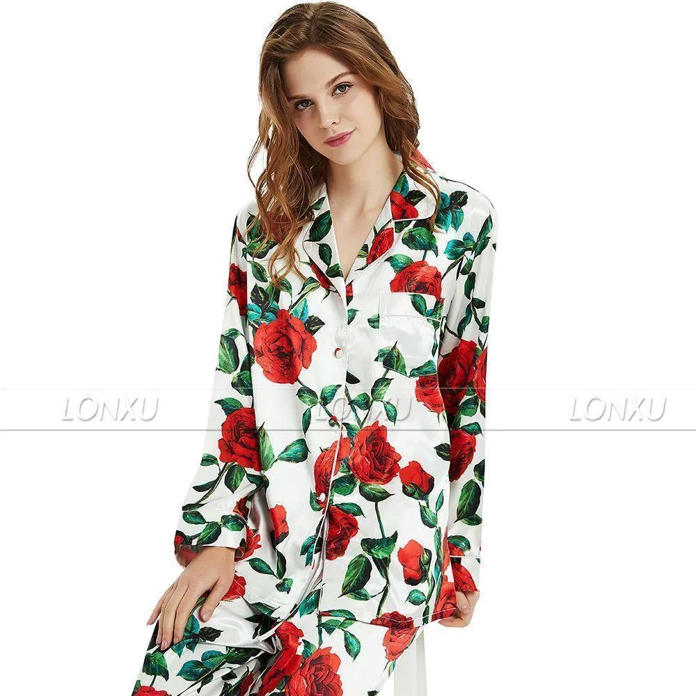 Women Silk Pajama Set, Floral