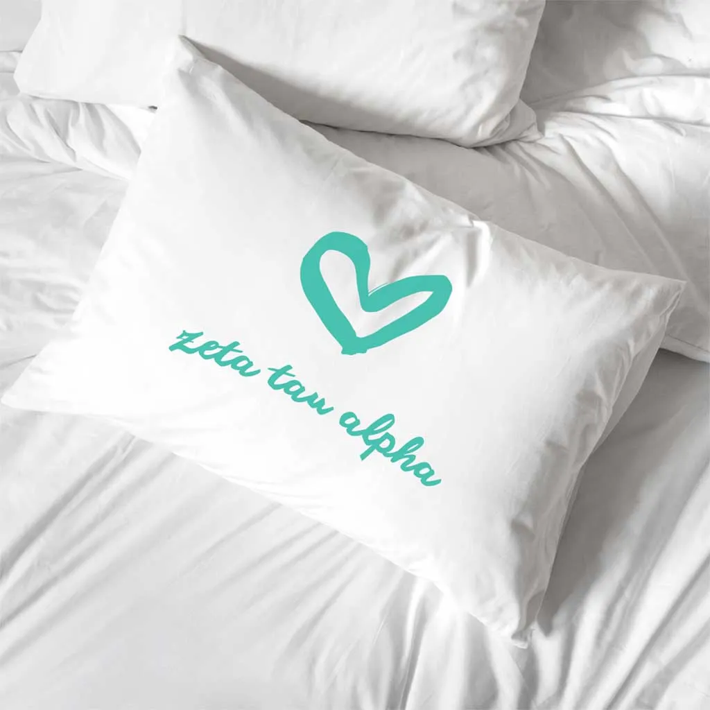 Zeta Tau Alpha Sorority Name with Heart Design on Printed Pillowcase